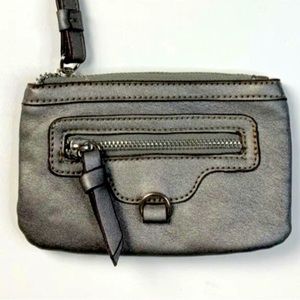 *3/$20* NINE WEST GUNMETAL SILVER WRISTLET. 6”x4” W/A 5” STRAP. FRONT ZIP POCKET